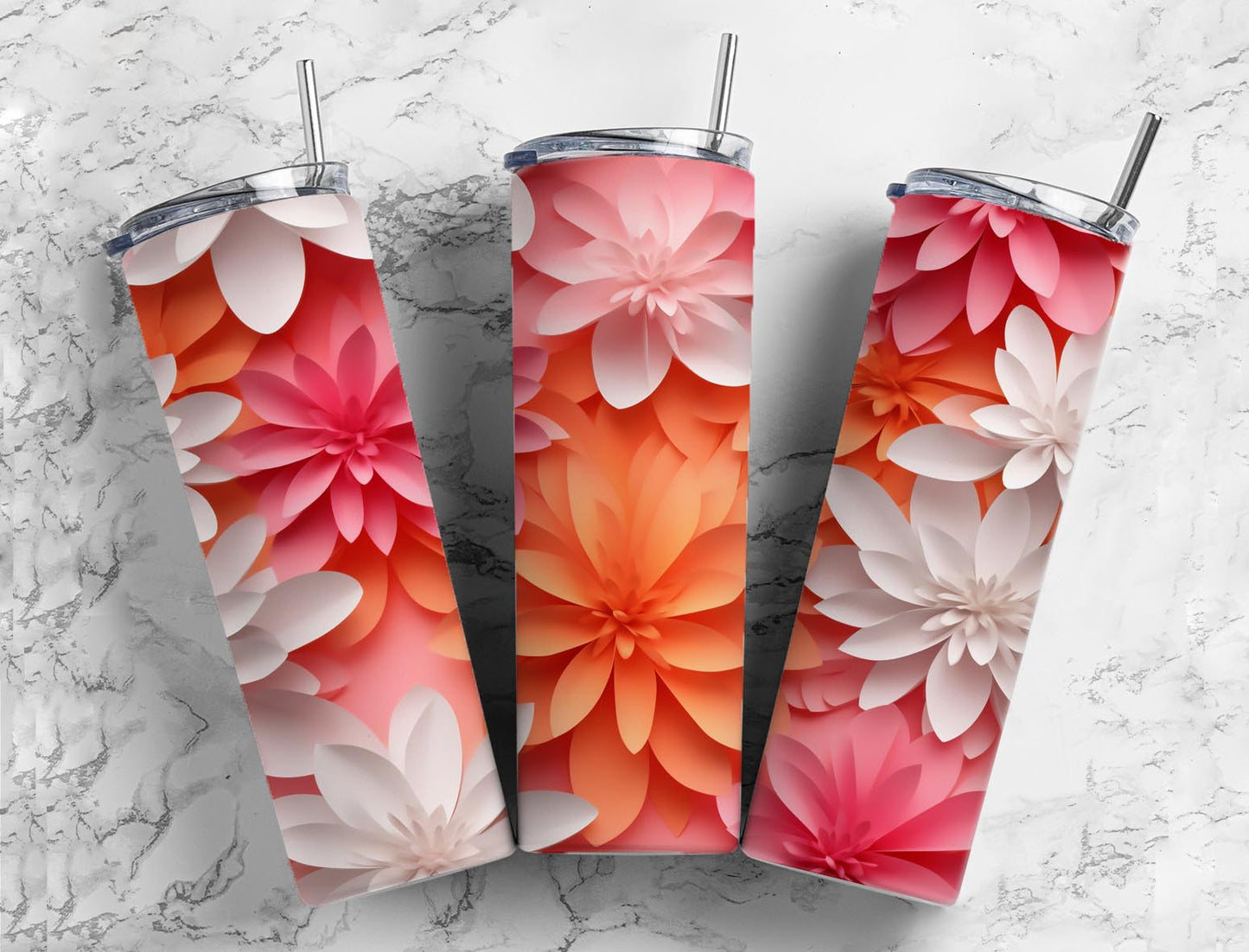 3D Flower 3D FlowerRed Orange Flowers 20oz Sublimation Tumbler Designs, Flower Arts 9.2 x 8.3”  Tumbler Png, Digital Download