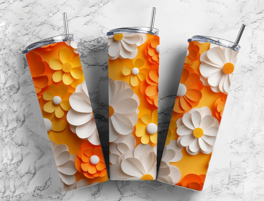 3D Flower 3D FlowerWhite Yellow 20oz Sublimation Tumbler Designs, Flowers 9.2 x 8.3”  Tumbler Png, Digital Download