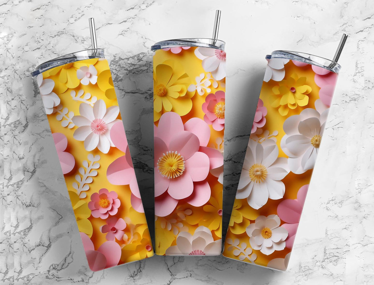 3D Flower 3D FlowerWhite Leaves 20oz Sublimation Tumbler Designs, Paper Flowers 9.2 x 8.3”  Tumbler Png, Digital Download