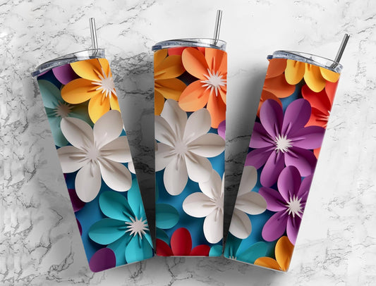 3D Flower 3D FlowerMulticolor Flowers 20oz Sublimation Tumbler Designs, Paper Arts 9.2 x 8.3”  Tumbler Png, Digital Download