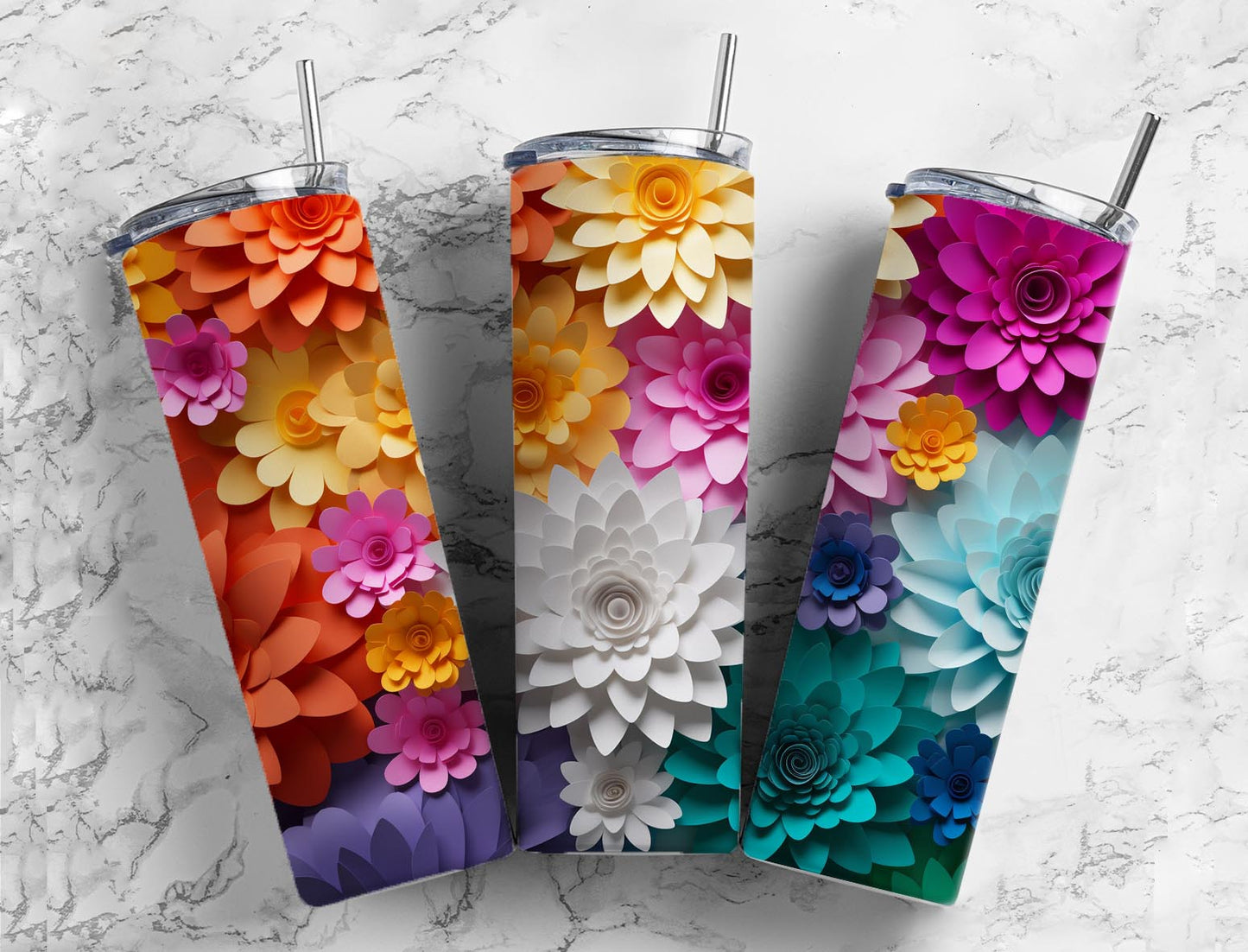 3D Flower 3D FlowerColored Flowers 20oz Sublimation Tumbler Designs, Colored 9.2 x 8.3”  Tumbler Png, Digital Download