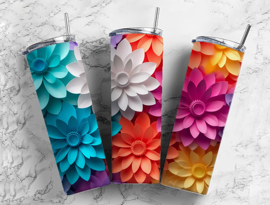 3D Flower 3D FlowerArts 20oz Sublimation Tumbler Designs, Flower Color 9.2 x 8.3”  Tumbler Png, Digital Download