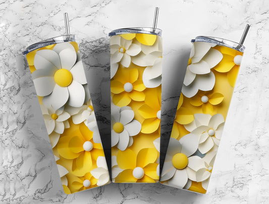 3D Flower 3D FlowerWhite And Yellow 20oz Sublimation Tumbler Designs, Golden Flowers 9.2 x 8.3”  Tumbler Png, Digital Download