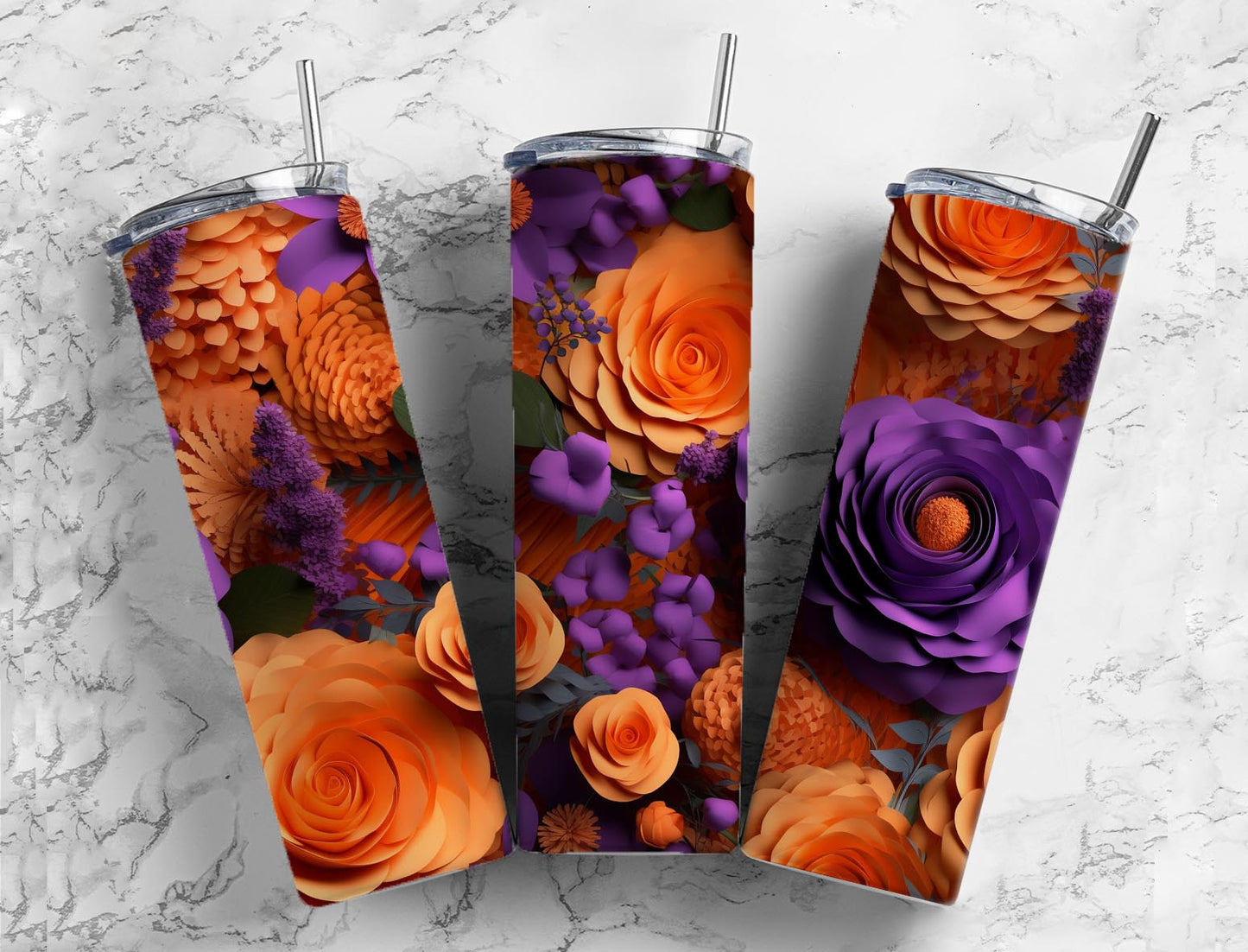 3D Flower 3D FlowerOrange Dahlia 20oz Sublimation Tumbler Designs, Flower Dahlia 9.2 x 8.3”  Tumbler Png, Digital Download