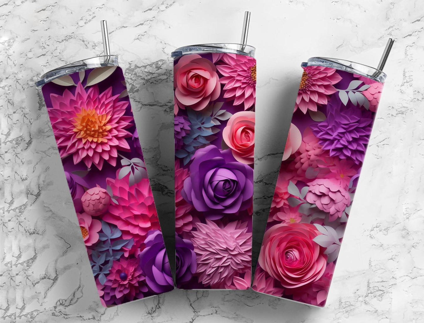 3D Flower 3D FlowerPurple Rose 20oz Sublimation Tumbler Designs, Roses 9.2 x 8.3”  Tumbler Png, Digital Download