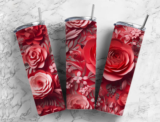 3D Flower 3D FlowerSeamless Roses 20oz Sublimation Tumbler Designs, Red Roses 9.2 x 8.3”  Tumbler Png, Digital Download