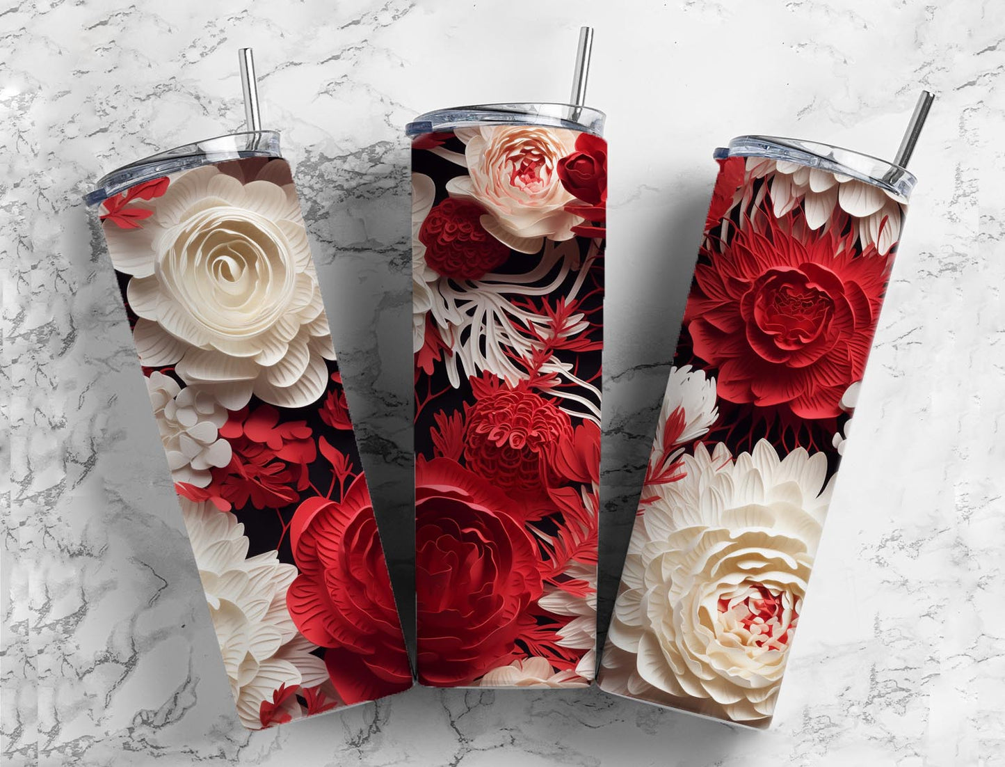 3D Flower 3D Flower3D Red Roses 20oz Sublimation Tumbler Designs, 3D Arts 9.2 x 8.3”  Tumbler Png, Digital Download