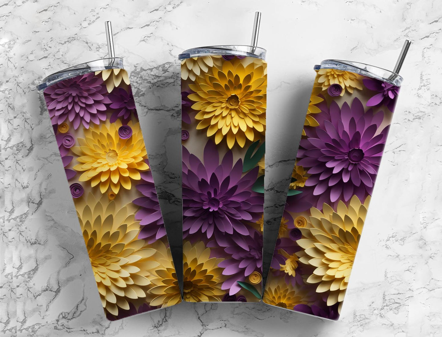 3D Flower 3D FlowerYellow and Purple 20oz Sublimation Tumbler Designs, Daisy Flower 9.2 x 8.3”  Tumbler Png, Digital Download