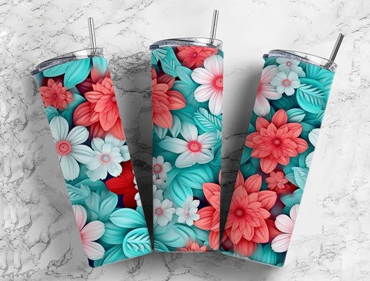 3D Flower 3D FlowerColored Florist 20oz Sublimation Tumbler Designs, Flower Arts 9.2 x 8.3”  Tumbler Png, Digital Download