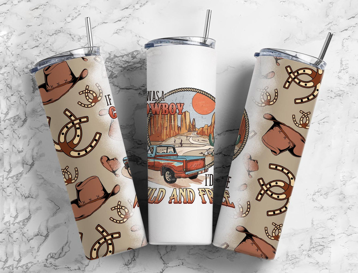 Wild and Free 20oz Sublimation Tumbler Designs, Cowboy 9.2 x 8.3”  Tumbler Png, Digital Download