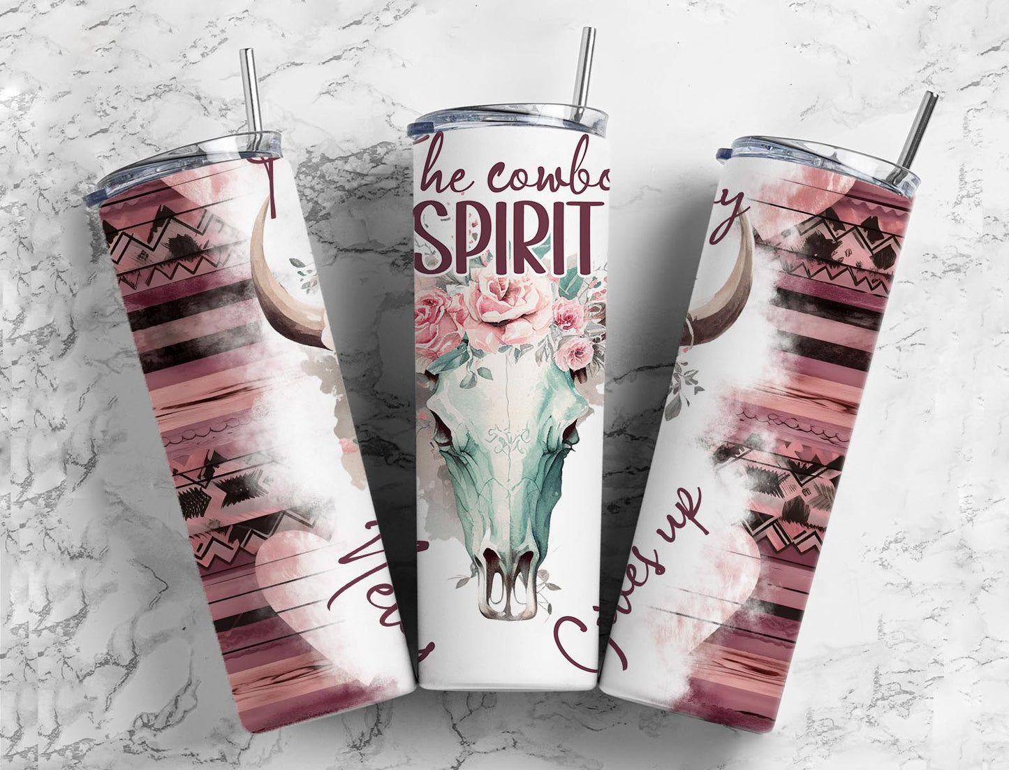 The Cowboy Spirit 20oz Sublimation Tumbler Designs, Bull Skull 9.2 x 8.3”  Tumbler Png, Digital Download