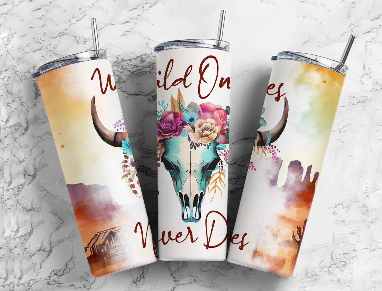 Wild Ones Never Dies 20oz Sublimation Tumbler Designs, Skull Bull Flower 9.2 x 8.3”  Tumbler Png, Digital Download