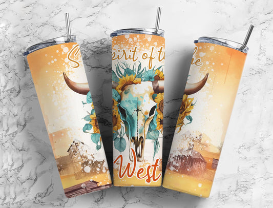 Spirit of the West 20oz Sublimation Tumbler Designs, Bull Flower 9.2 x 8.3”  Tumbler Png, Digital Download