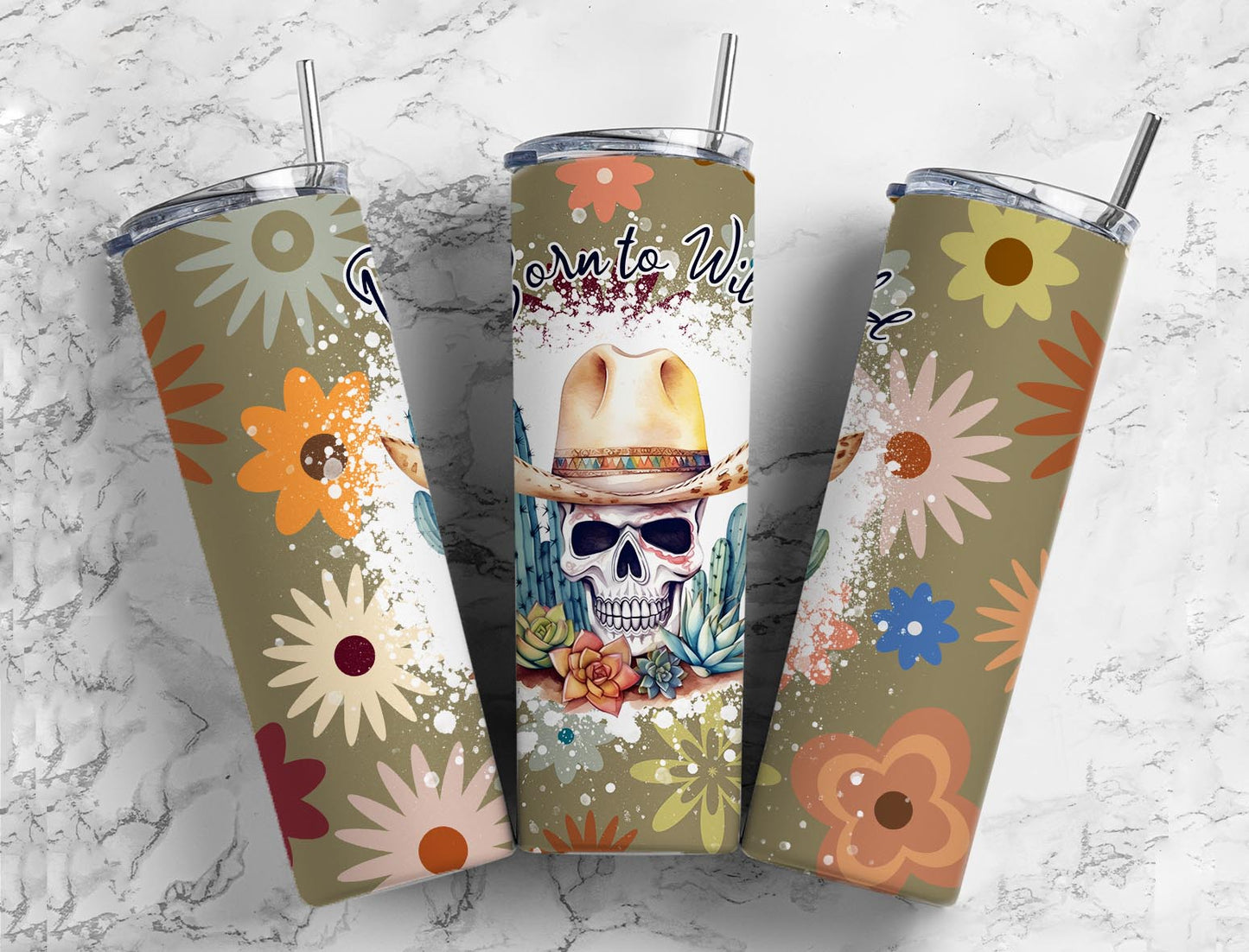 Born To Wild 20oz Sublimation Tumbler Designs, Bone Cactus 9.2 x 8.3”  Tumbler Png, Digital Download (1)