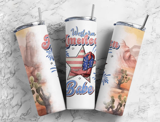 Western American Babe 20oz Sublimation Tumbler Designs, Star Boots 9.2 x 8.3”  Tumbler Png, Digital Download