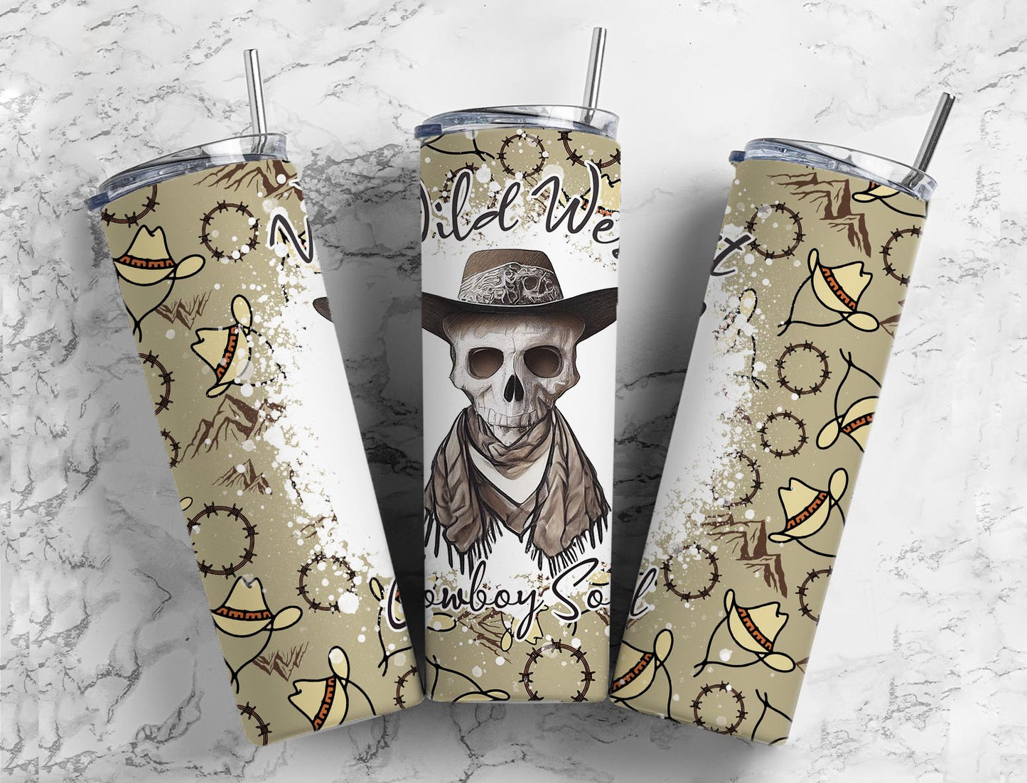 Wild West Cowboy Soul 20oz Sublimation Tumbler Designs, Head Bone 9.2 x 8.3”  Tumbler Png, Digital Download (1)