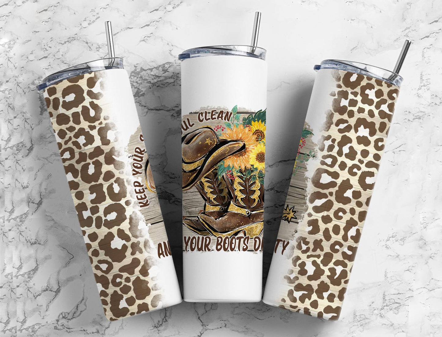 Dirty Boots 20oz Sublimation Tumbler Designs, Leopard Boots Flowers 9.2 x 8.3”  Tumbler Png, Digital Download