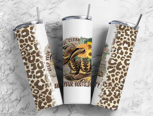 Dirty Boots 20oz Sublimation Tumbler Designs, Leopard Boots Flowers 9.2 x 8.3”  Tumbler Png, Digital Download (1)