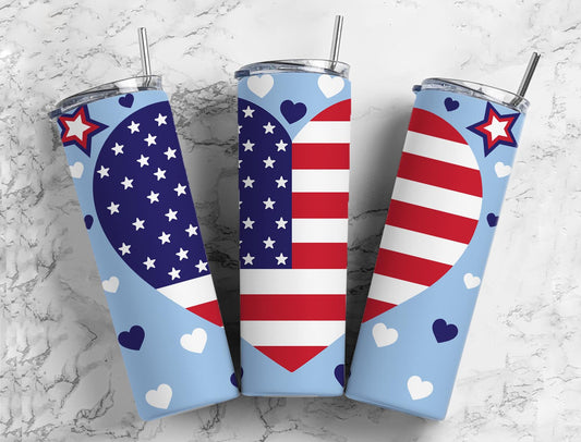 Blue Hearts 20oz Sublimation Tumbler Designs, American Flag 9.2 x 8.3”  Tumbler Png, Digital Download