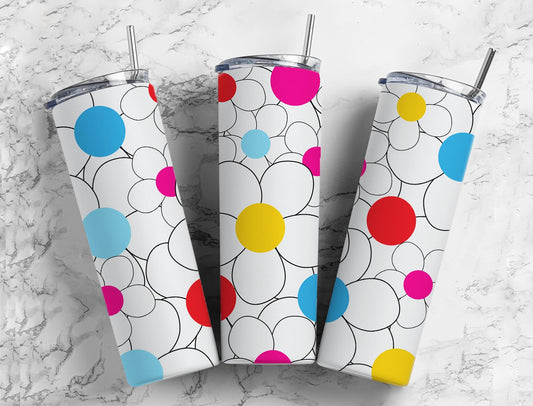 White Flowers 20oz Sublimation Tumbler Designs, Colorful Dotted 9.2 x 8.3”  Tumbler Png, Digital Download