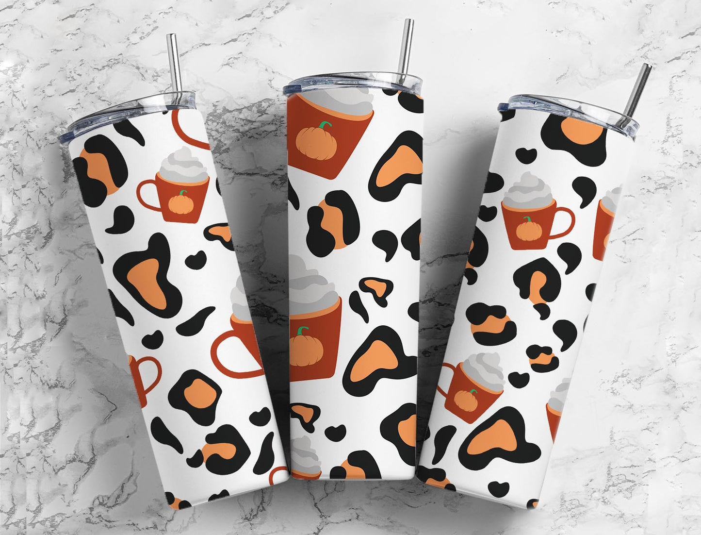 Pumpkin Coffee Cup 20oz Sublimation Tumbler Designs, Leopard Print 9.2 x 8.3”  Tumbler Png, Digital Download