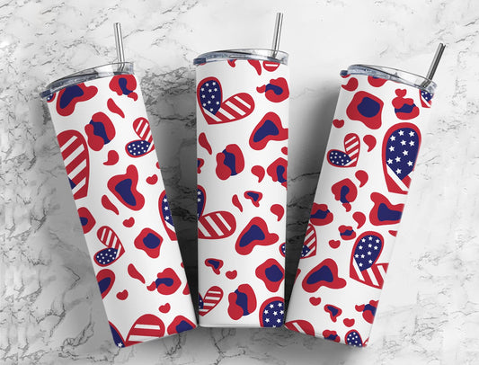 American Heart Flag 20oz Sublimation Tumbler Designs, Leopard Print 9.2 x 8.3”  Tumbler Png, Digital Download