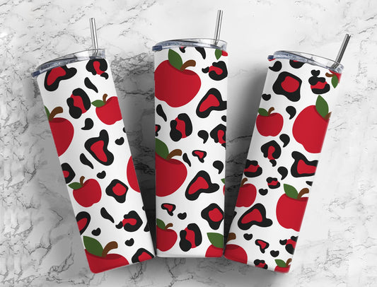 Red Apple 20oz Sublimation Tumbler Designs, Leopard Print 9.2 x 8.3”  Tumbler Png, Digital Download