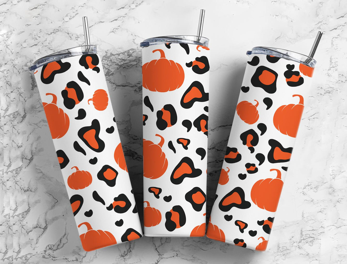 Pumpkin White 20oz Sublimation Tumbler Designs, Leopard White 9.2 x 8.3”  Tumbler Png, Digital Download