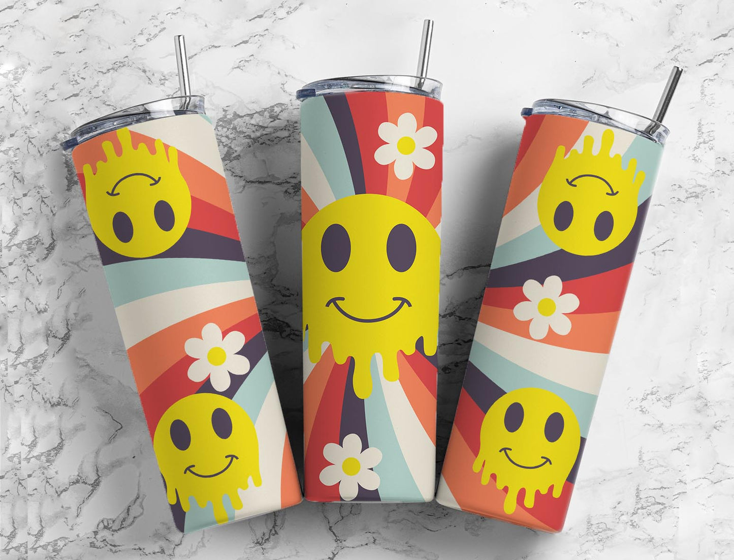 Retro Emoticon 20oz Sublimation Tumbler Designs, Watercolor Smiley 9.2 x 8.3”  Tumbler Png, Digital Download