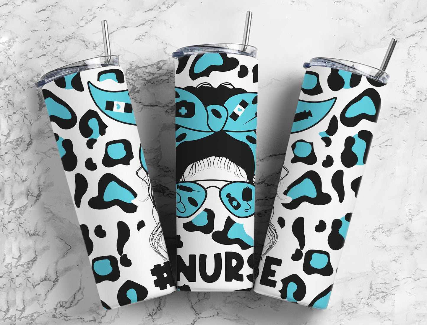 Blue Nurse 20oz Sublimation Tumbler Designs,Leopard Ribbon 9.2 x 8.3”  Tumbler Png, Digital Download