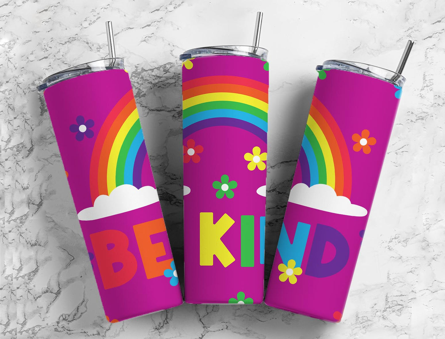 Be Kind 20oz Sublimation Tumbler Designs, Rainbow Flowers 9.2 x 8.3”  Tumbler Png, Digital Download