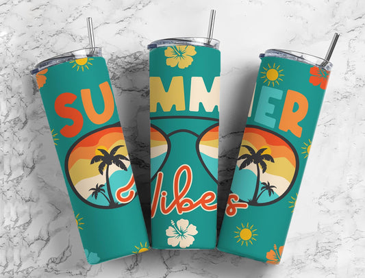 Summer Vibes 20oz Sublimation Tumbler Designs, Summer Time 9.2 x 8.3”  Tumbler Png, Digital Download