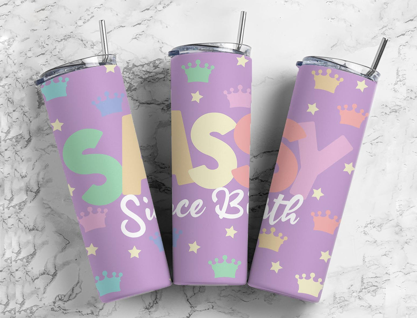 Sassy Since Birth 20oz Sublimation Tumbler Designs, Pastel Crown 9.2 x 8.3”  Tumbler Png, Digital Download