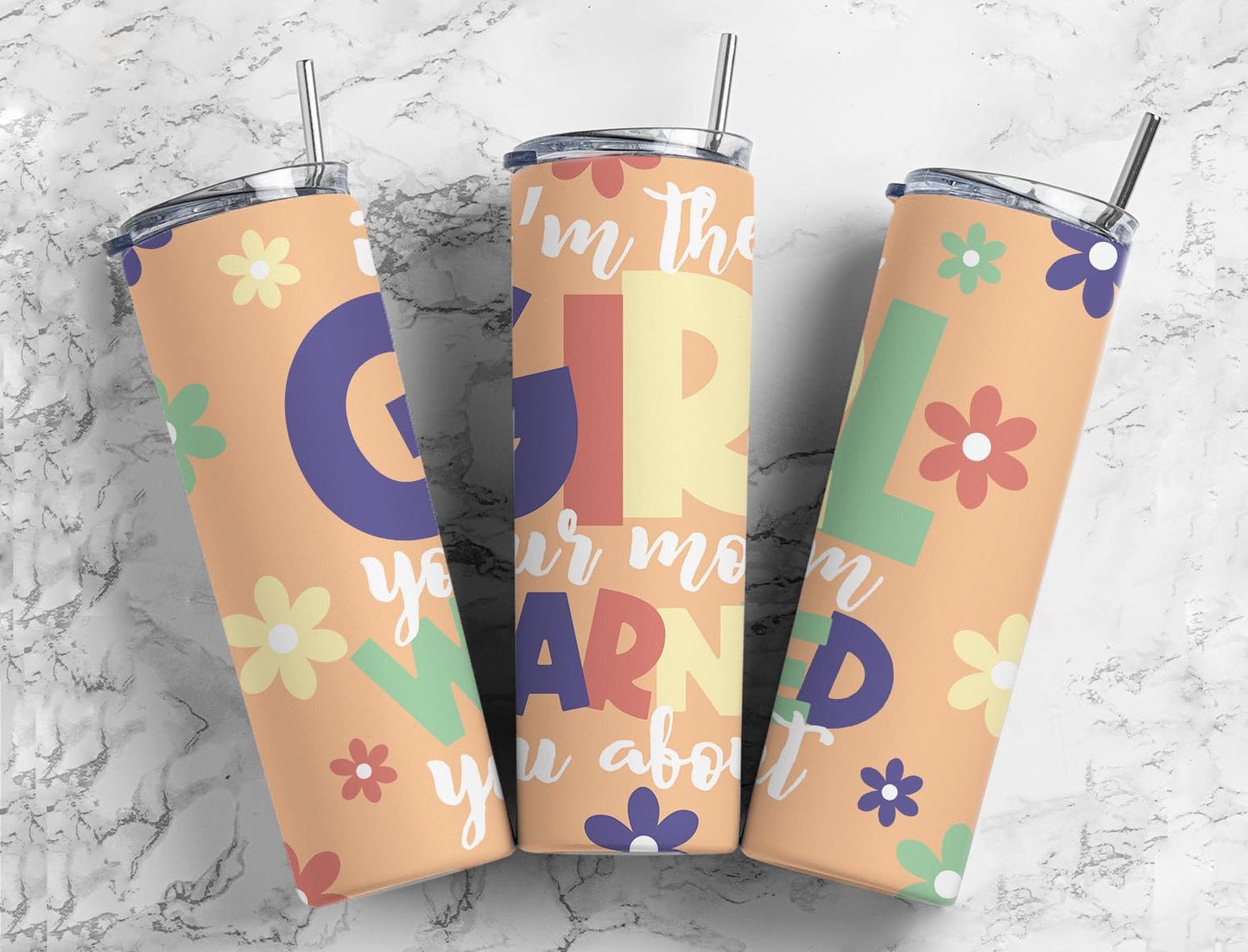 The Girl Your Mom Warned 20oz Sublimation Tumbler Designs, Pastel Flower 9.2 x 8.3”  Tumbler Png, Digital Download