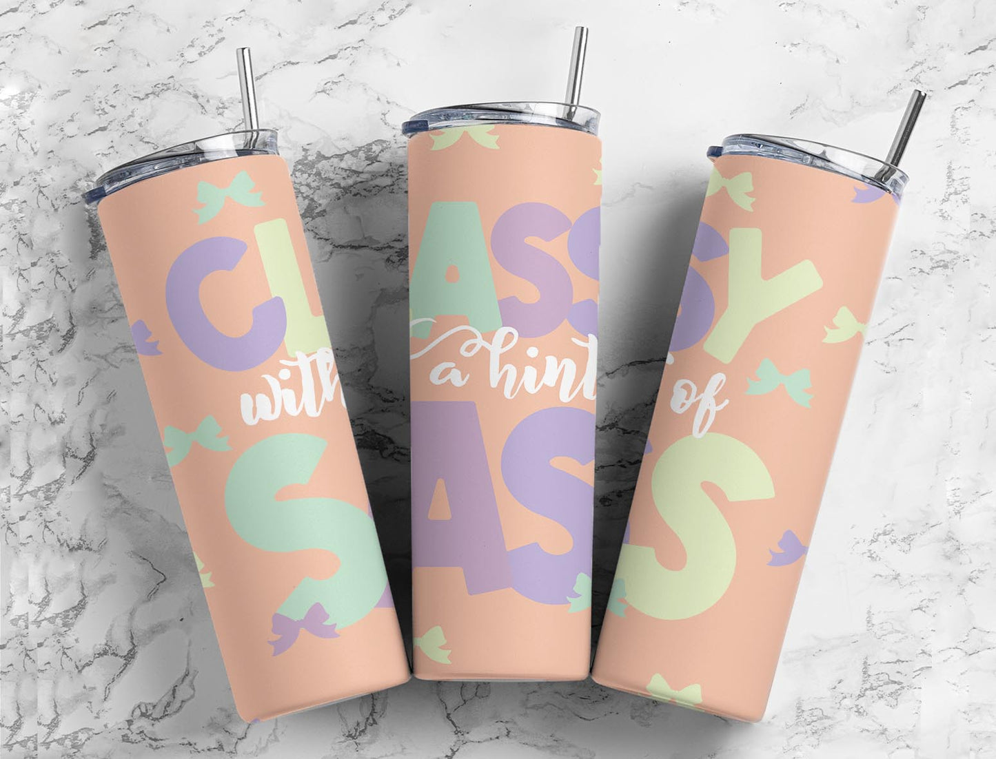 Classy With a Hint Of Sass 20oz Sublimation Tumbler Designs, Pastel Ribbon 9.2 x 8.3”  Tumbler Png, Digital Download