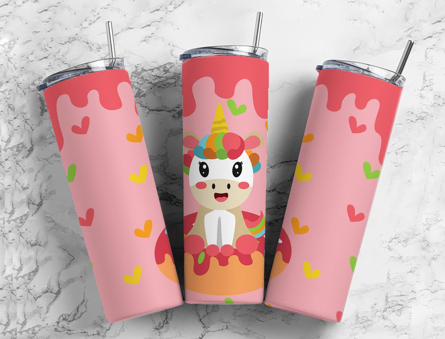 Unicorn Donuts 20oz Sublimation Tumbler Designs, Pink Watercolor 9.2 x 8.3”  Tumbler Png, Digital Download