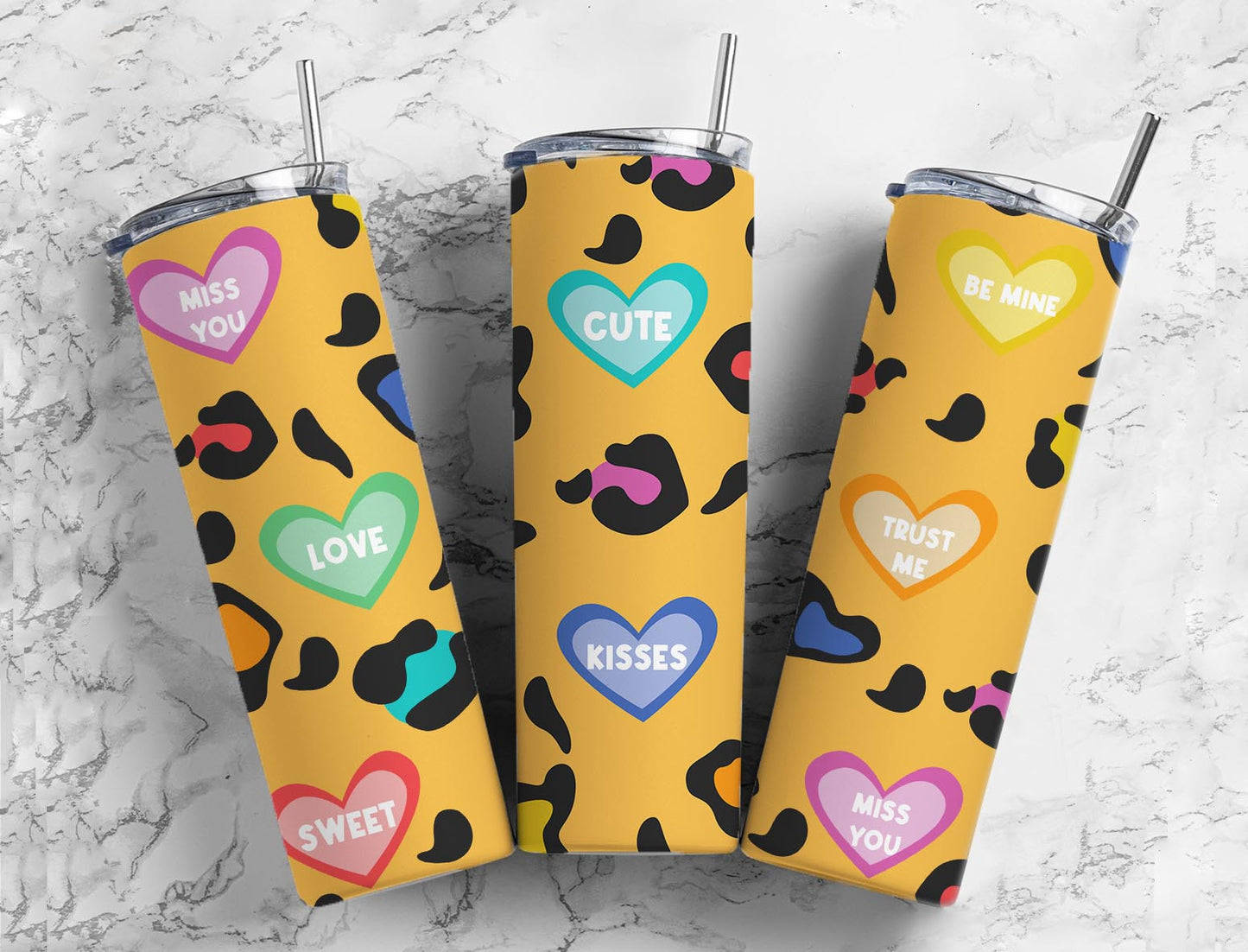 Colored Hearts 20oz Sublimation Tumbler Designs, Leopard Print 9.2 x 8.3”  Tumbler Png, Digital Download