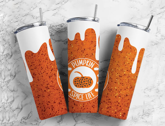 Pumpkin Spice Life 20oz Sublimation Tumbler Designs, Glitter Orange 9.2 x 8.3”  Tumbler Png, Digital Download