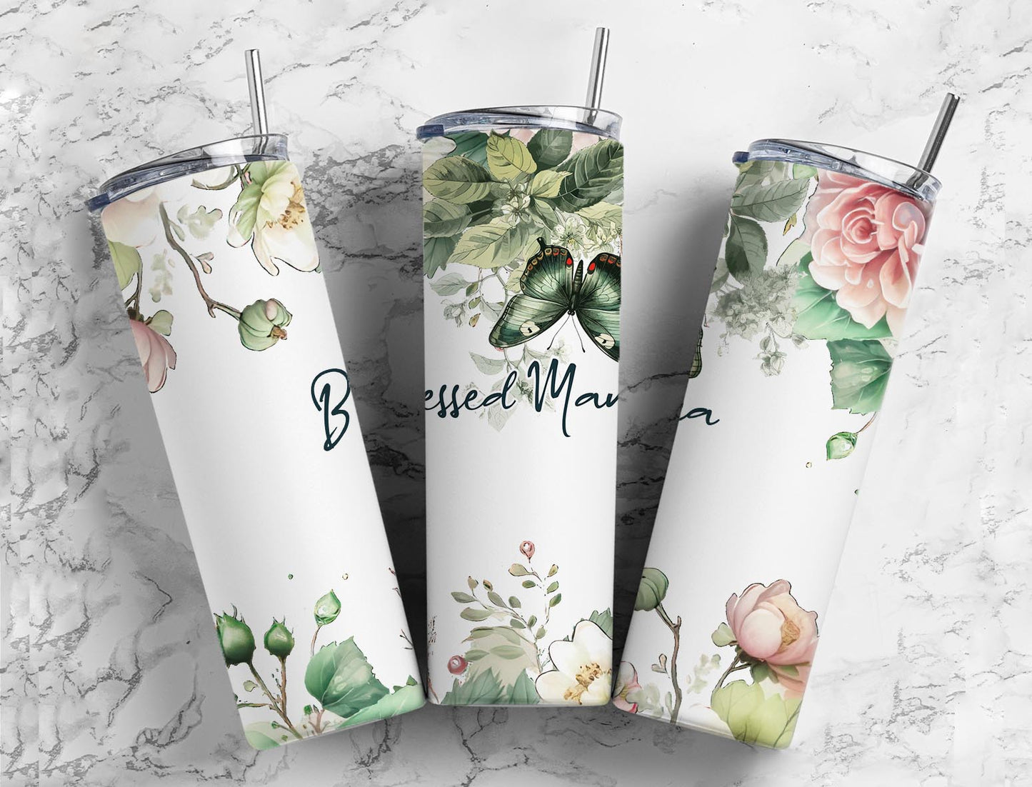 Blessed Mama 20oz Sublimation Tumbler Designs, Green Butterfly 9.2 x 8.3”  Tumbler Png, Digital Download