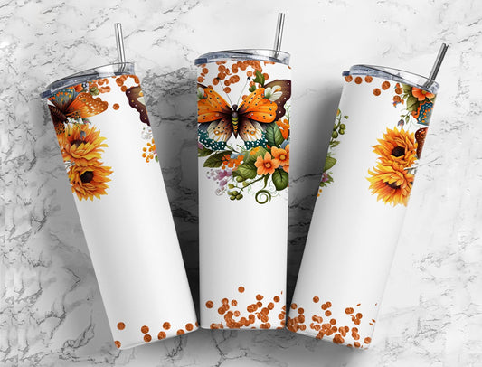 Sunflower 20oz Sublimation Tumbler Designs, Butterfly Glitters 9.2 x 8.3”  Tumbler Png, Digital Download