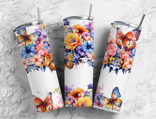 Butterfly 20oz Sublimation Tumbler Designs, Colored Flower 9.2 x 8.3”  Tumbler Png, Digital Download