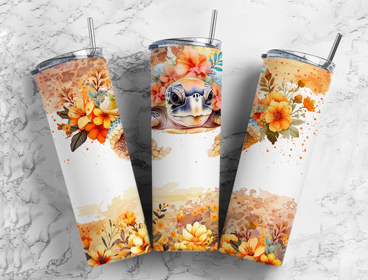 Turtle Flower 20oz Sublimation Tumbler Designs, Vintage Flower 9.2 x 8.3”  Tumbler Png, Digital Download