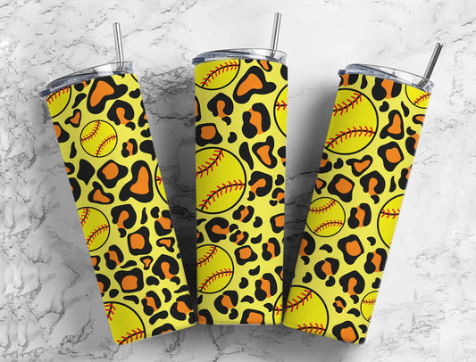 Yellow Baseball 20oz Sublimation Tumbler Designs, Leopard Print 9.2 x 8.3”  Tumbler Png, Digital Download