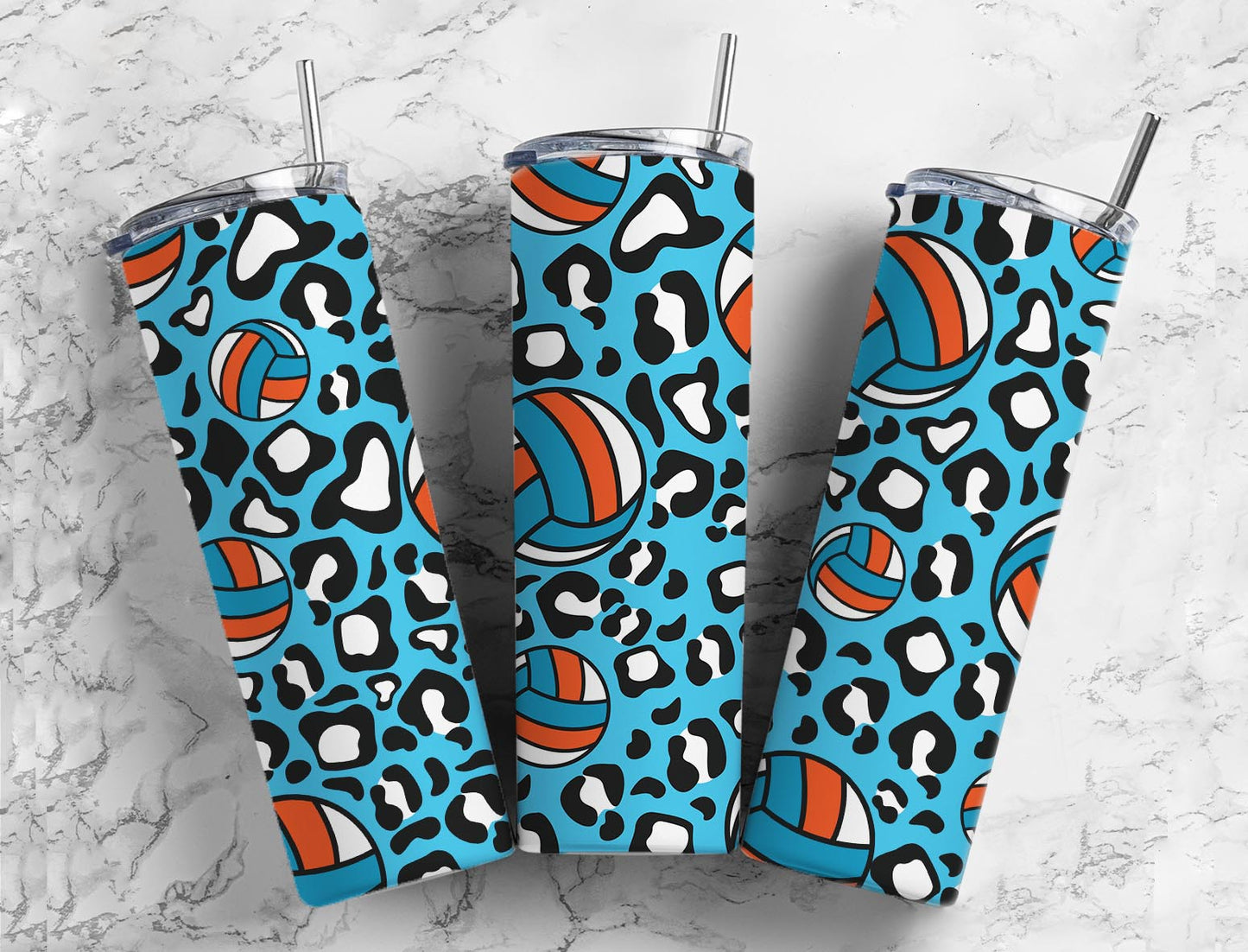 Volleyball Blue 20oz Sublimation Tumbler Designs, Leopard Print 9.2 x 8.3”  Tumbler Png, Digital Download