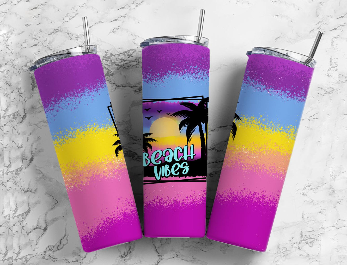 Beach Vibes 20oz Sublimation Tumbler Designs, Purple Beach 9.2 x 8.3”  Tumbler Png, Digital Download