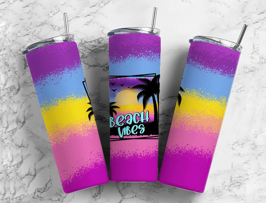 Beach Vibes 20oz Sublimation Tumbler Designs, Purple Beach 9.2 x 8.3”  Tumbler Png, Digital Download