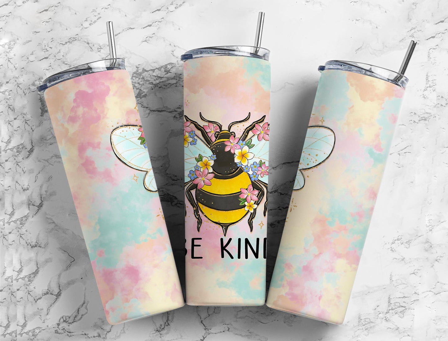 Bee Kind 20oz Sublimation Tumbler Designs, Pastel Background 9.2 x 8.3”  Tumbler Png, Digital Download