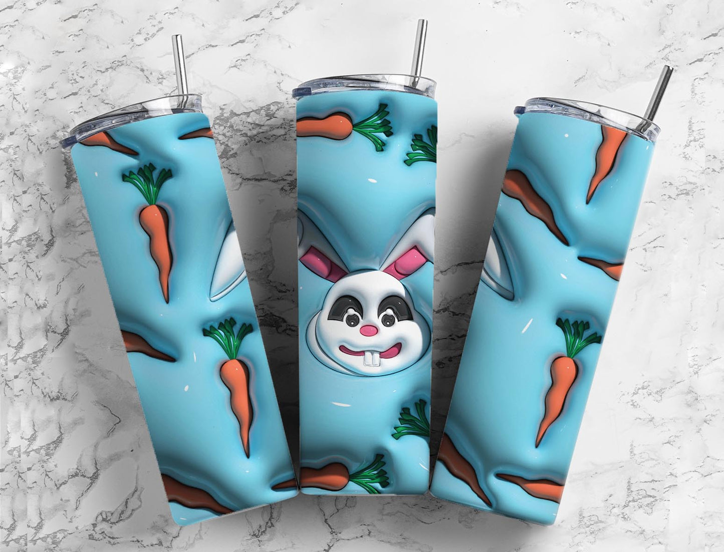 Bunny Carrots 20oz Sublimation Tumbler Designs, 3D Inflated 9.2 x 8.3”  Tumbler Png, Digital Download