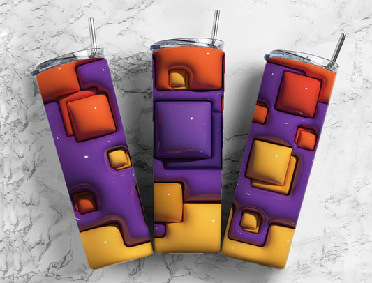 Colorful Square 20oz Sublimation Tumbler Designs, 3D Inflated 9.2 x 8.3”  Tumbler Png, Digital Download