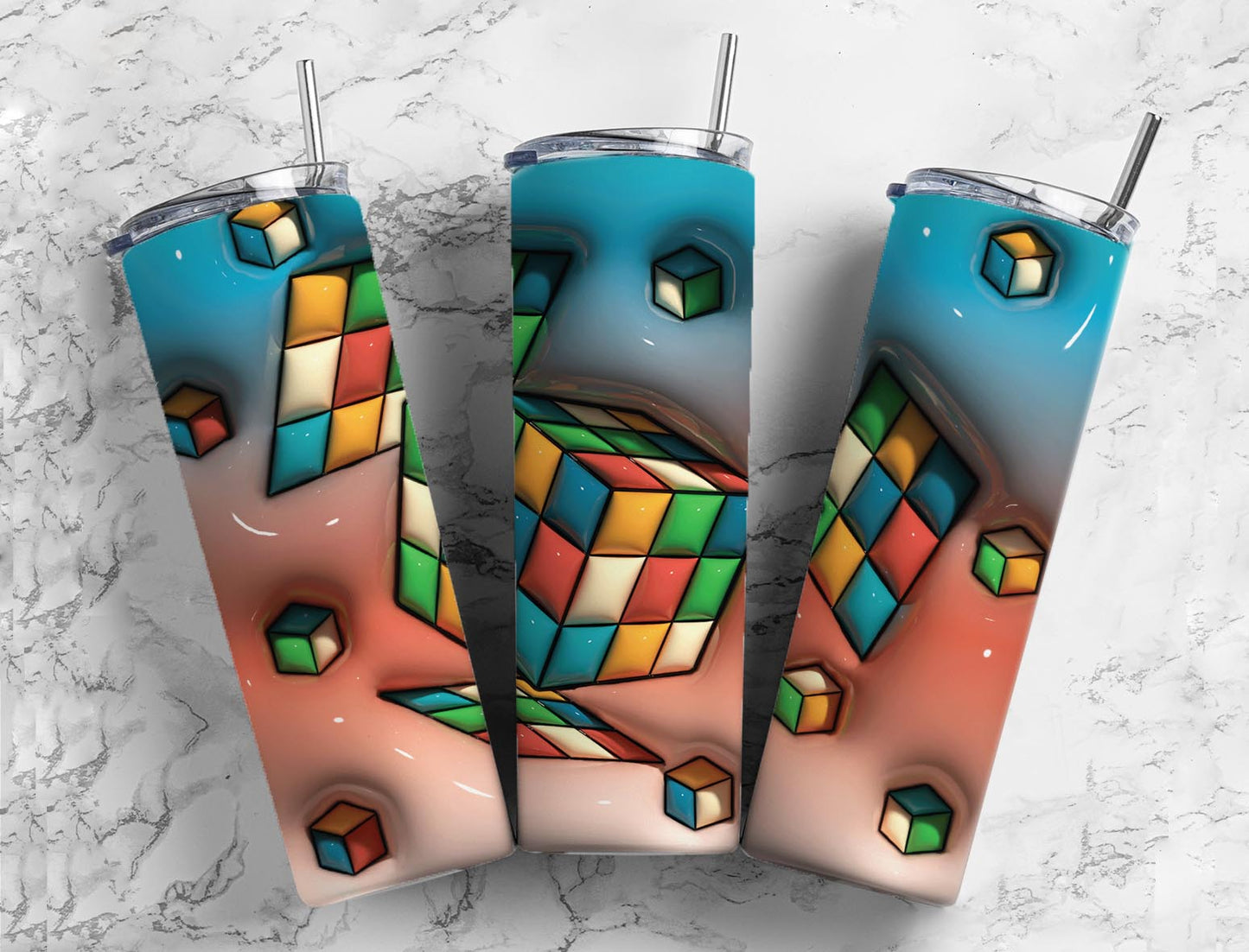 Rubiks Cube 20oz Sublimation Tumbler Designs, 3D Inflated 9.2 x 8.3”  Tumbler Png, Digital Download